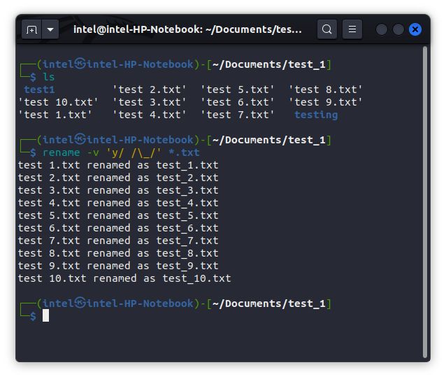 పేరు మార్చు ఆదేశాన్ని ఉపయోగించి ఖాళీలను అండర్స్కోర్లతో భర్తీ చేయడం